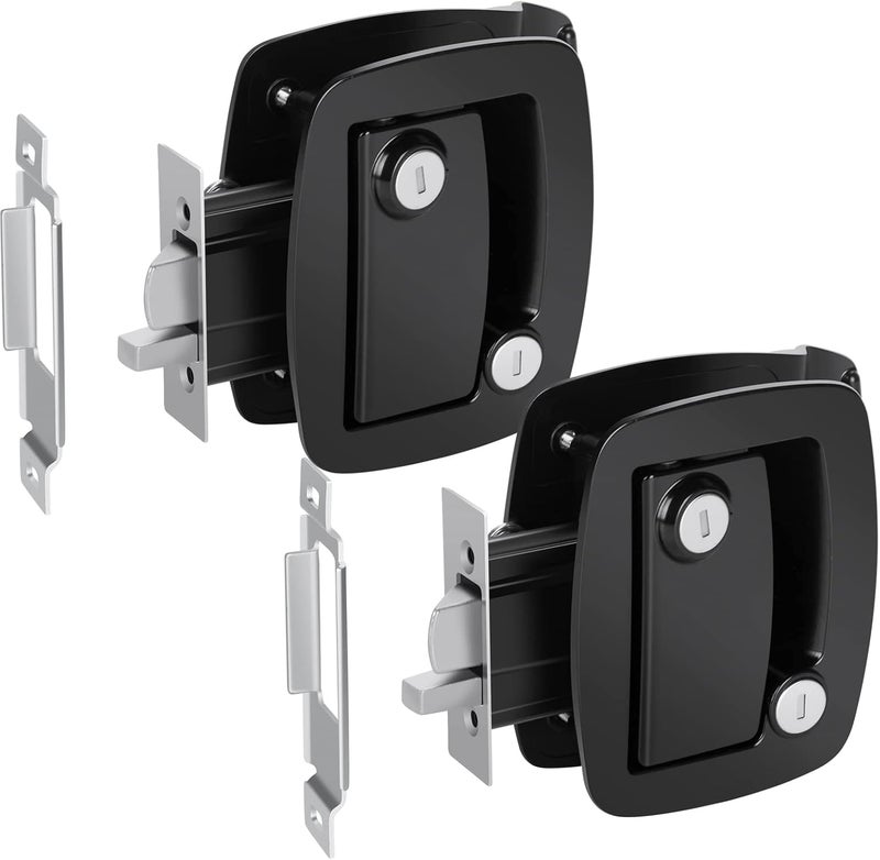 BEBOBLY 2 Packs RV Locks for Travel Trailers, RV Entry Door Lock with Paddle Deadbolt, 100% Zinc Alloy Metal Camper Door Latch Replacement Kit, with RV Keys for Camper Cargo Hauler, Black - Image 1